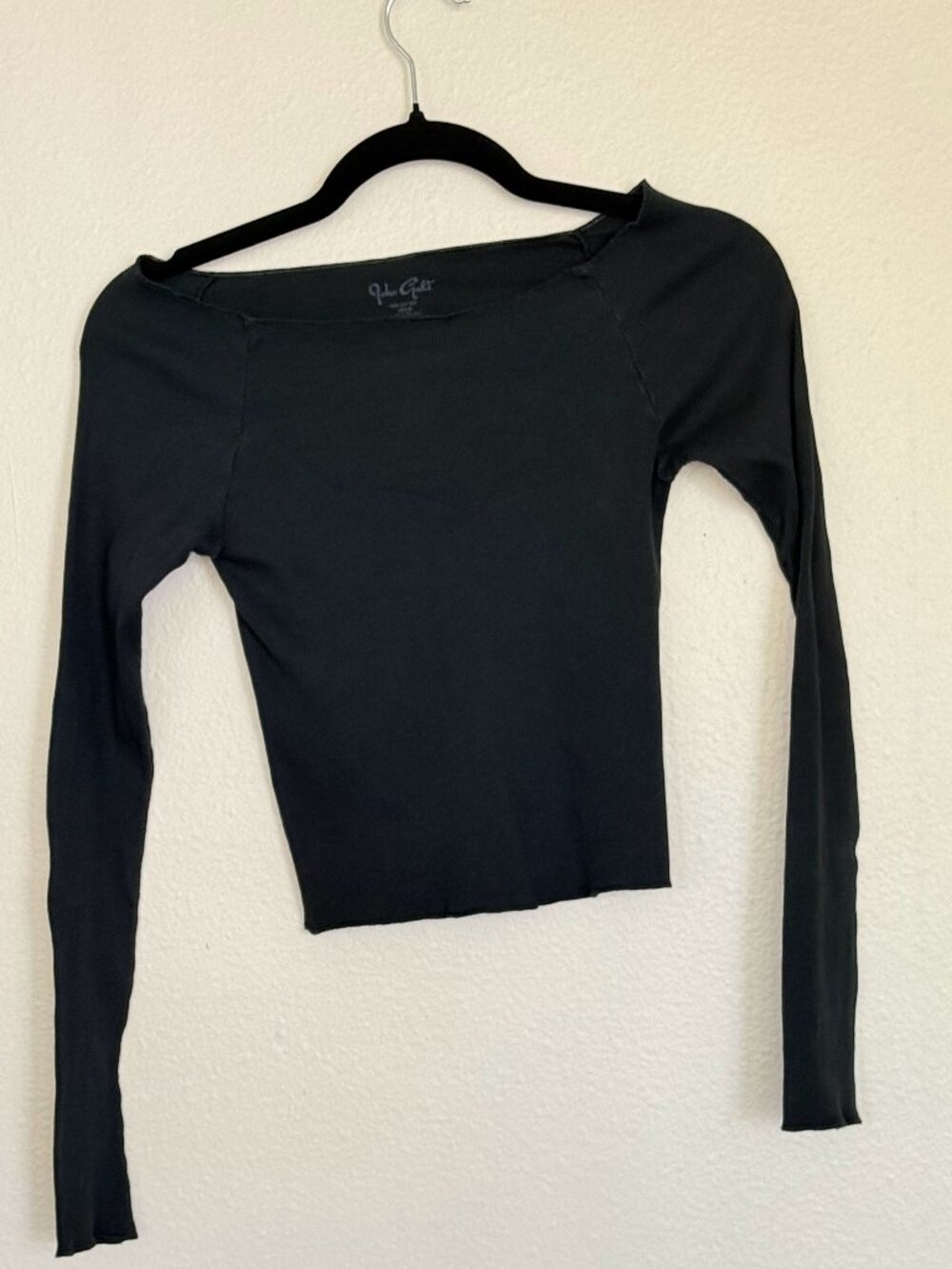 John Galt Black Ribbed Off The Shoulder Long Sleeve Size OS Brandy Melville